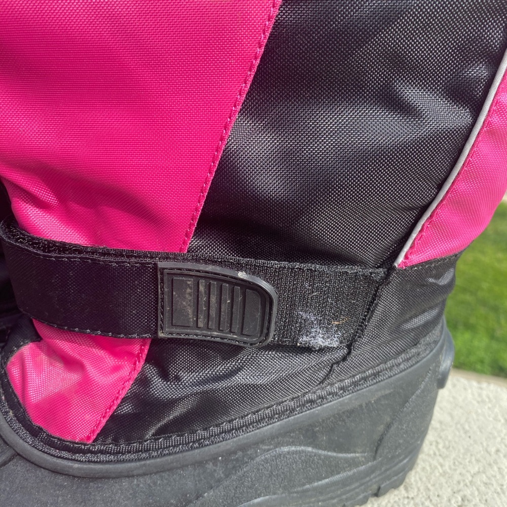 - Kids Pink and Black Snow Rain Rubber Bottom Boots with Adjustable Strap - Picture 7 of 12
